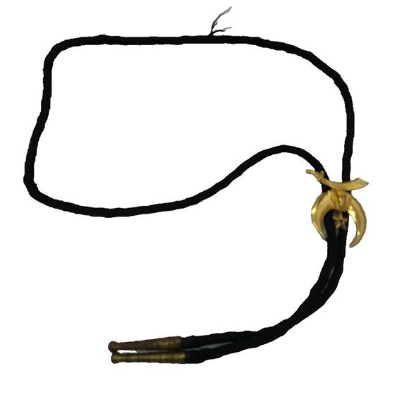 Vintage Masonic Star Shriners Crest, Star & Sword Freemasons Black Bolo Tie - Picture 2 of 5